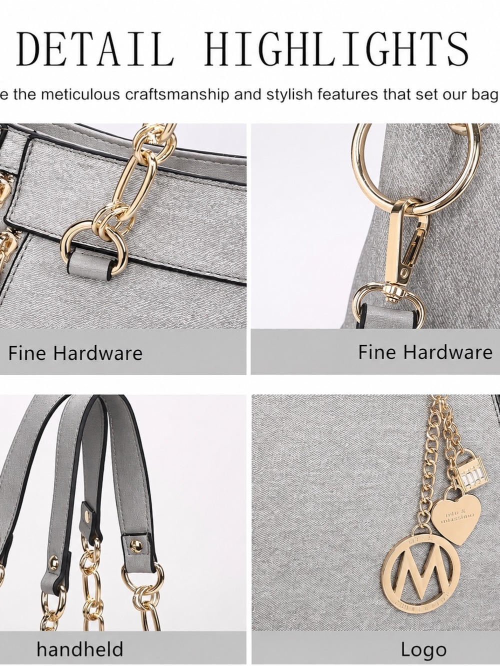 MKF Collection Mia K Silver Tote Handbag & Wristlet 2Pc Set New - Picture 10 of 11